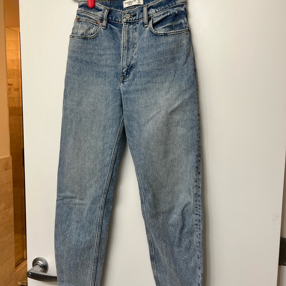 Abercrombie & Fitch Blue Straight Leg Jeans High-Waisted